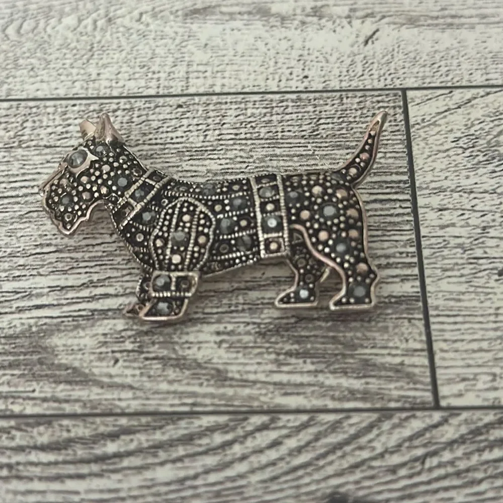 Scottie Terrier Marcasite and Rose Gold Tone Pin